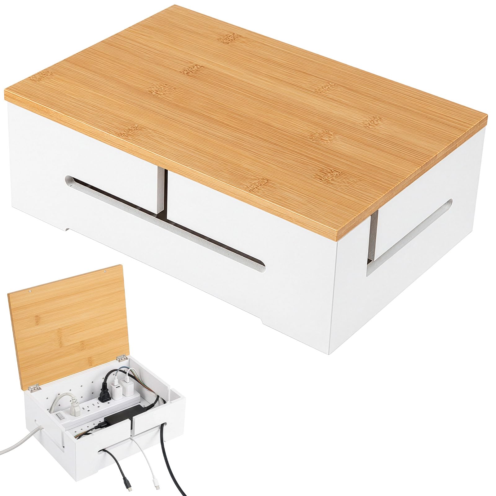 ARATERVIO Kabelmanagement Box aus Bambus 32 x 20 x 11 cm, Kabel Organizer mit Magnetischem Deckel, Kabelbox für Steckdosenleiste, Kabelaufbewahrung für Schreibtisch, TV und Büro