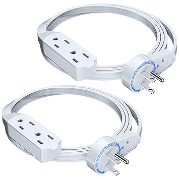 Maximm Cable 3 Ft 360 degree Rotating Flat Plug Extension Cord/Wire, 16 AWG Multi 3 Outlet Extension Wire, 3 Prong Grounded Wire - White - 2 Pack - UL Certified