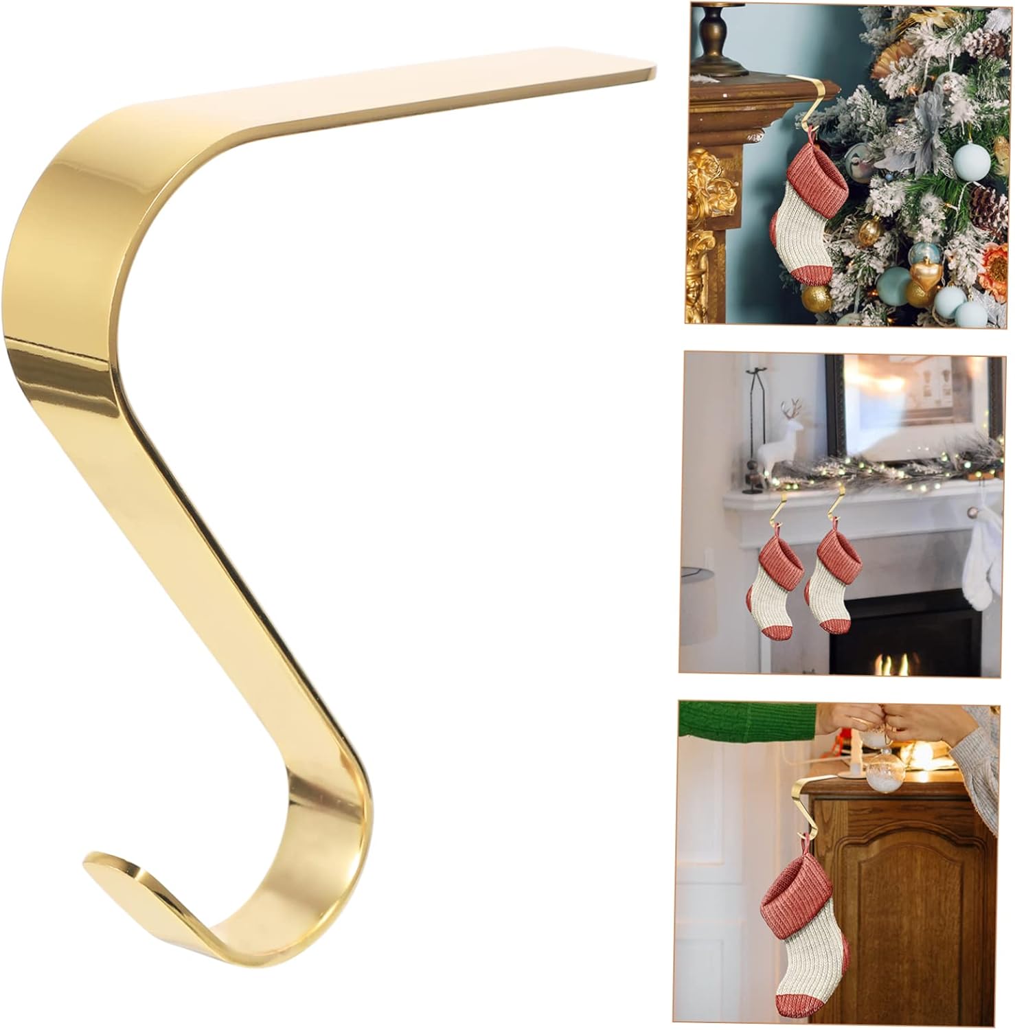 PRETYZOOM 10pcs Christmas Stocking Holder Hooks Xmas Mantel Hangers for Fireplace Decoration Christmas Stockings Holder for Holiday Ornaments and Wreaths