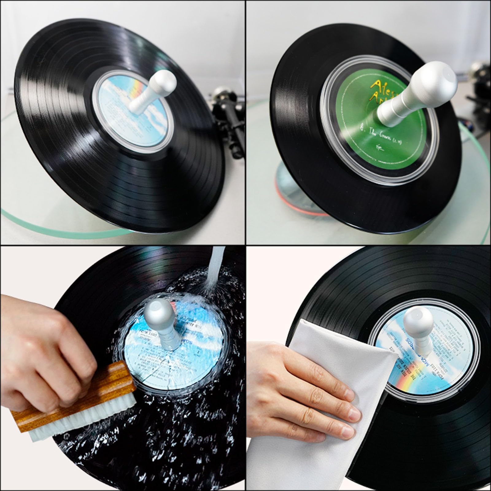 Kit di pulizia 5 in 1 per LP Record Label Saver Clean Tool Cleaner Clamp Water Brush Cloth LP Record Clean Tool