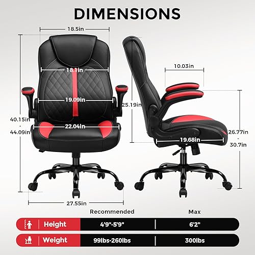 Miniatura 3 de GTRACING Silla de Oficina para Computadora y Juegos, Silla Ergonómica de Escritorio para Adultos con Soporte Lumbar, Brazos Abatibles, Altura