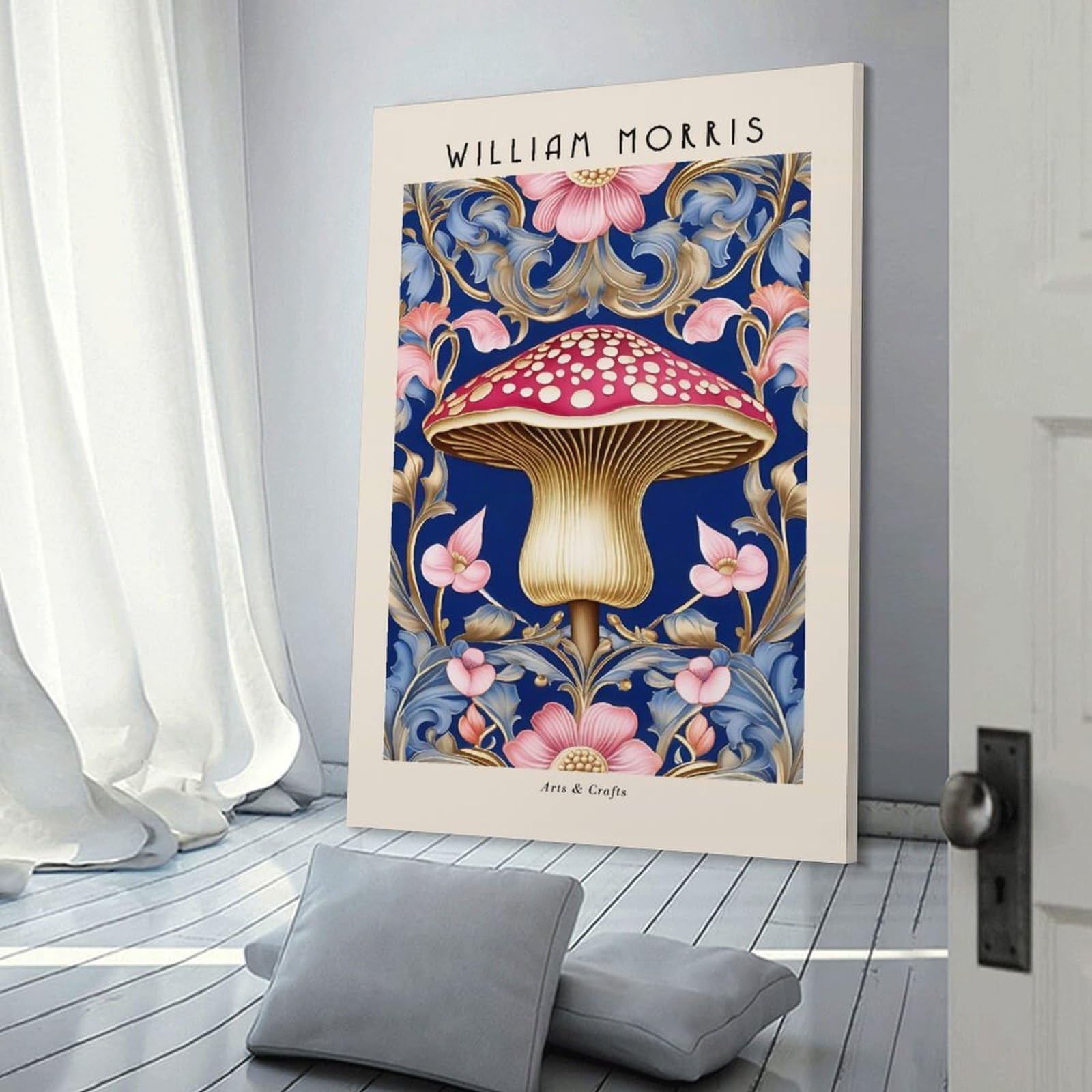 Junmoney Frame-Style-24-1 William Morris Mushroom Canvas Wall Picture, 20X30inch(50X75cm), For Study, Office Or Focused Interiors, Home Office Artwork With Decorative Appeal