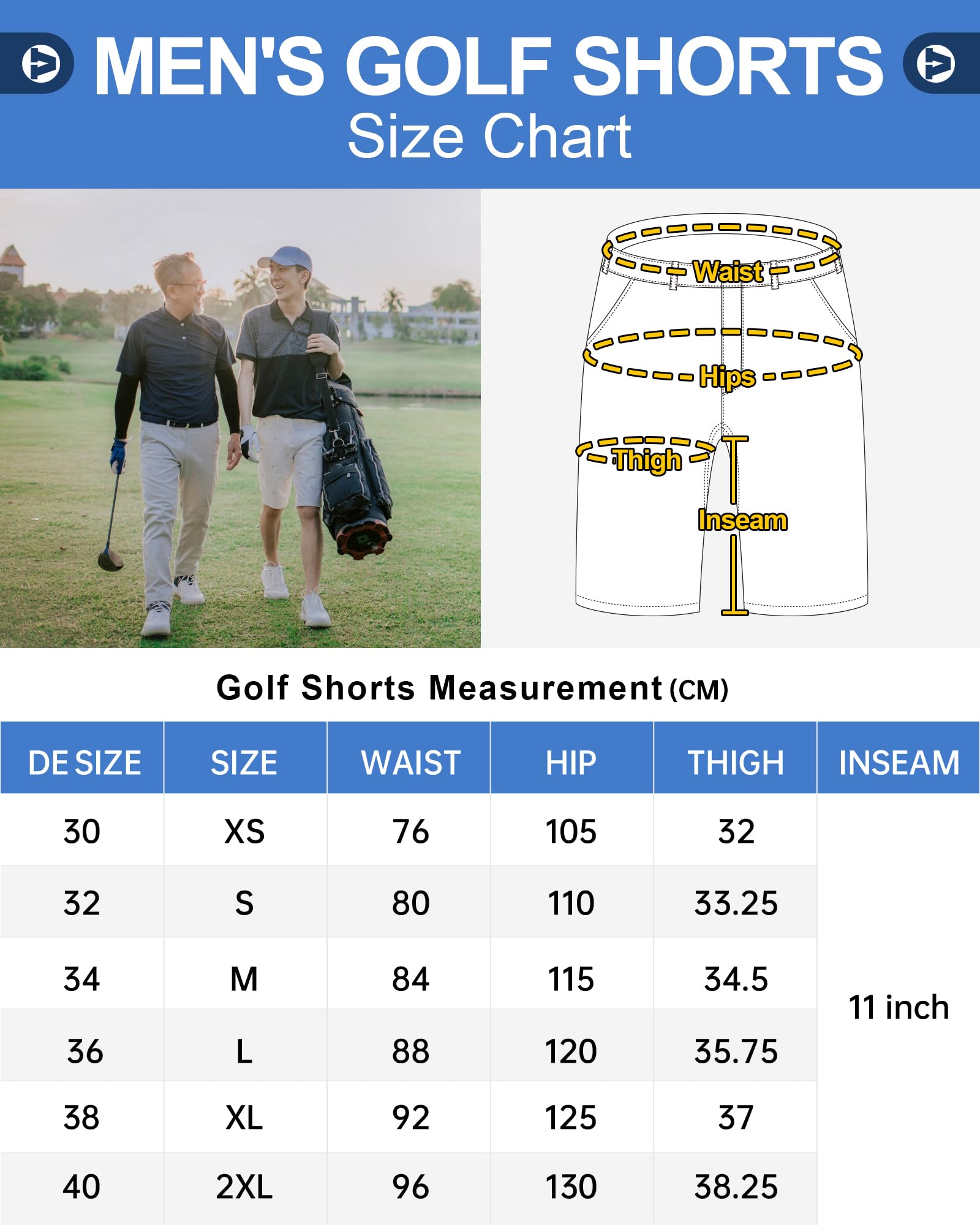 Outdoor Ventures Pantalones cortos de golf para hombre UPF 50+ Stretch Dry Fit Golf Bermudas de 11 pulgadas, pantalones cortos ligeros de secado rápido con bolsillos para trabajar al golf