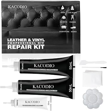 Black Leather Repair Kit for Car Seats & Furniture Fix Cat Scratches, Cracks, Burn Holes & Peeling Vinyl No Heat, Air-Dry Liquid Repair Compound Black
