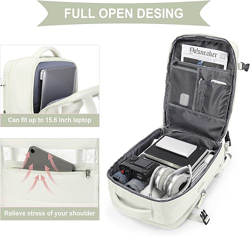 Miniatura 6 de coowoz Mochila de transporte para mujeres y hombres mochila de viaje aprobada por aerolíneas mochila deportiva B-Blanco