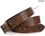 Western Belt Strap for Men without Buckle 1.5" Wide Floral Engraved Embossed Leather Belt Strap