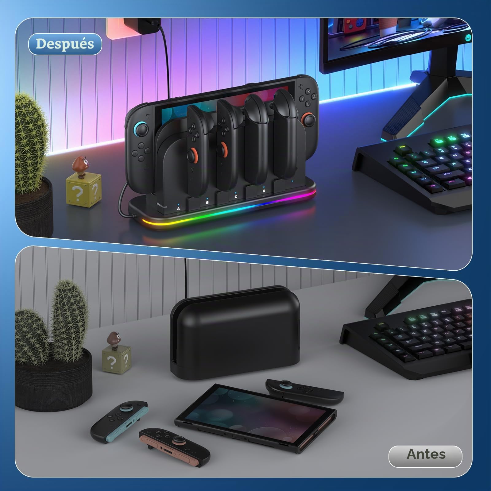 Base de Carga y refrigeración para Nintendo Switch 2 con Ventilador de refrigeración, luz RGB, Indicadores LED, Soporte de Carga magnético Compatible con Switch 2 Joy con | Ventilador de refrigeración, luz RGB, indicadores LED, soporte de cargador magnéti
