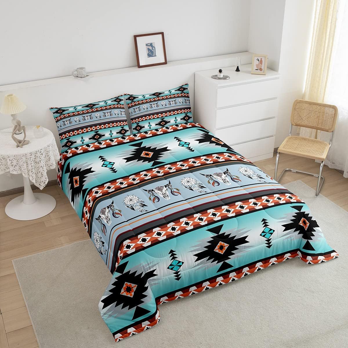 Erosebridal 7 Piece Set, Exotic Aztec Comforter Set + Fitted Sheet + Flat Sheet + Pillow Cases