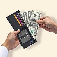 Vista 30 de Carteras RFID delgadas para hombres - Cartera de bolsillo frontal de piel genuina Marrón vintage