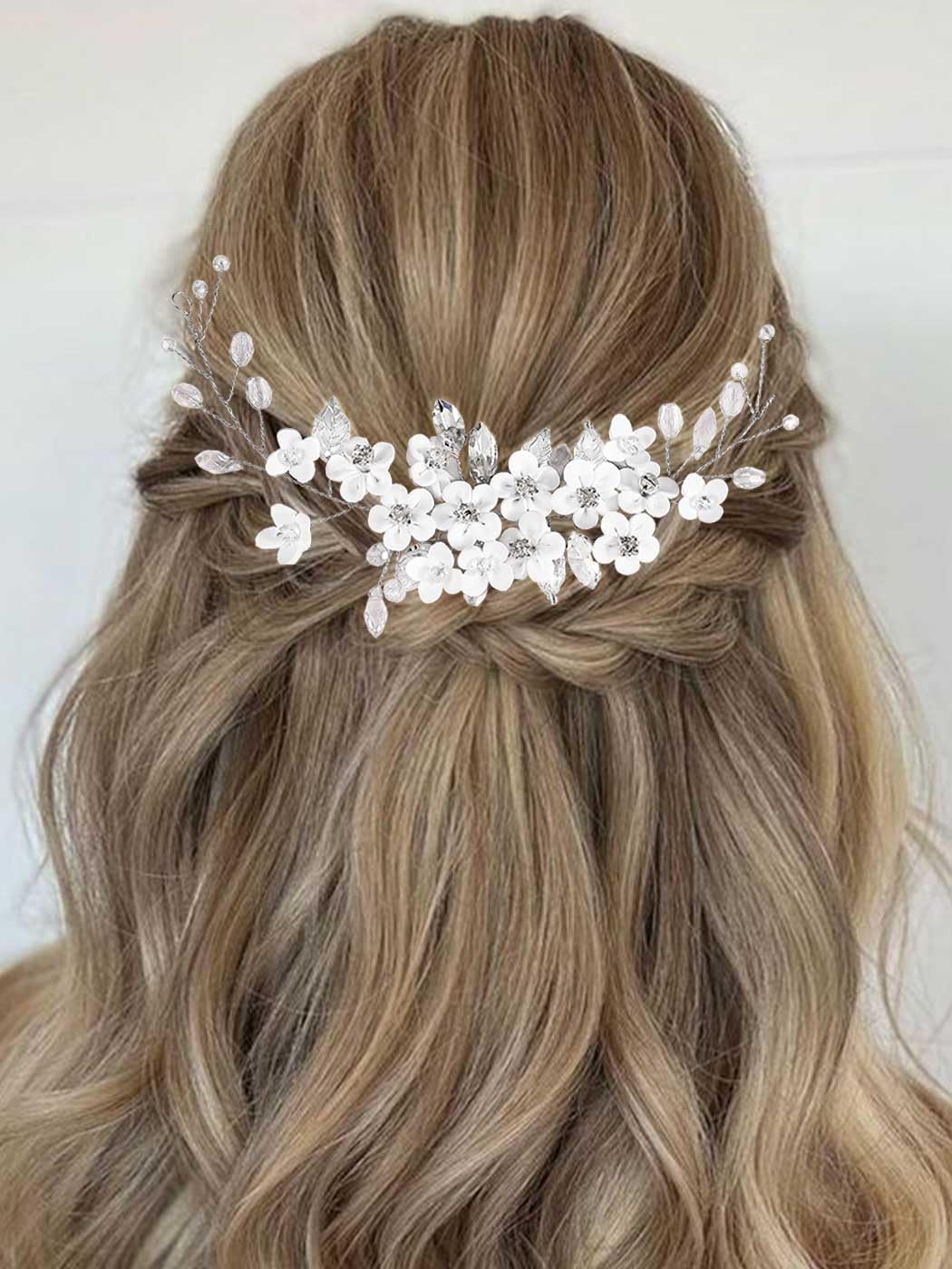 Amazon.com: Latious Silver Flower Bride Wedding Hair Vine  display picture 3