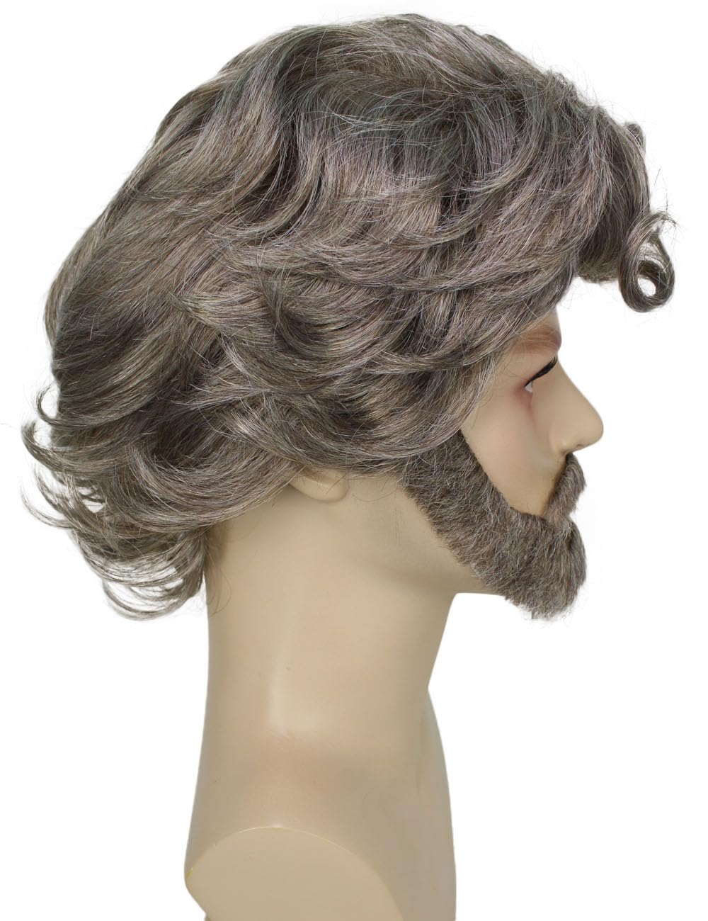 HPO Adult Men's 10" Inch Short Length Halloween Cosplay Wise Old Man Grandpa Sinner Costume Wig, Synthetic Fiber Hair with Beard and Mustache,