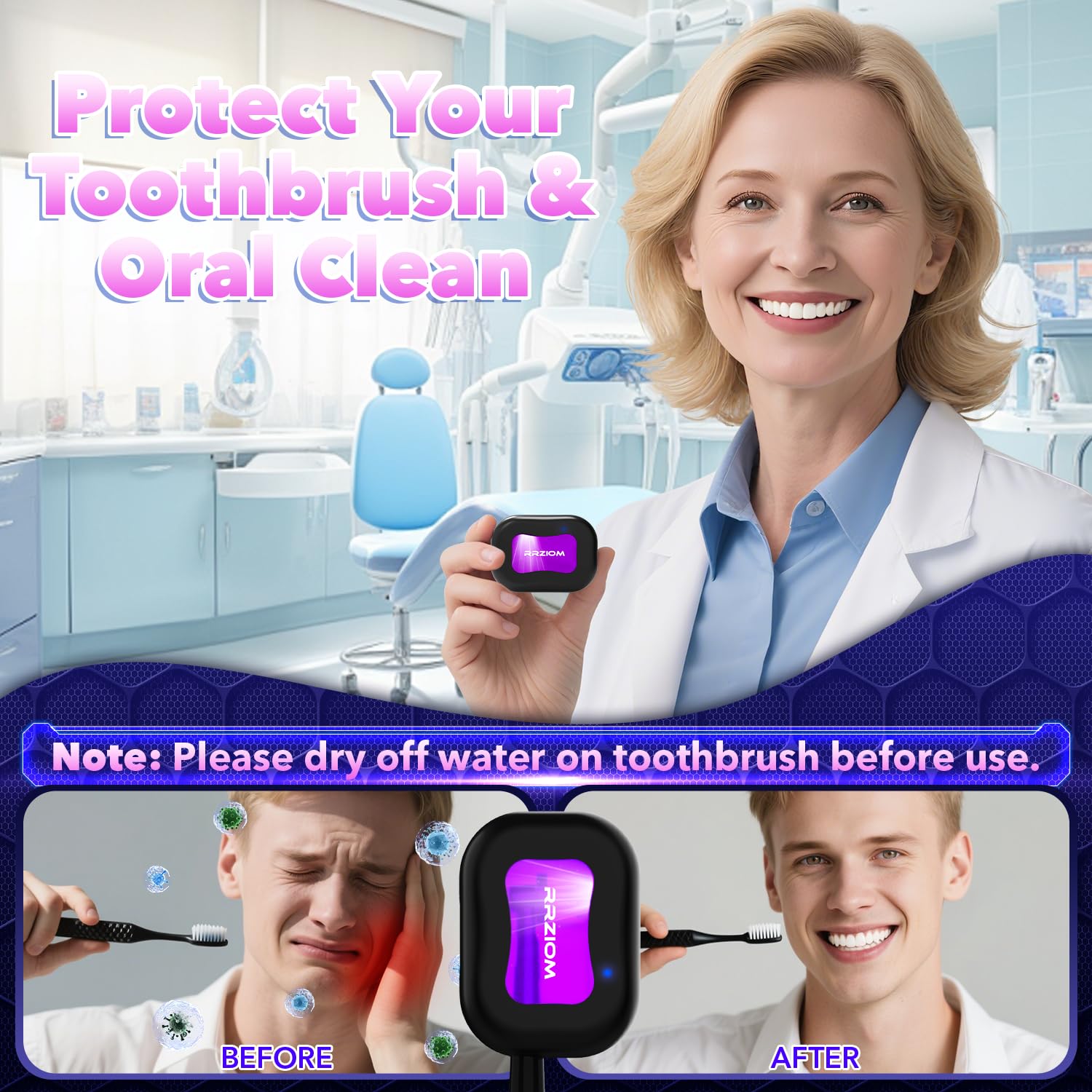 Sterilizzatore Spazzolini da Denti, RRZIOM UV-C Disinfettanti Per Spazzolini Ricaricabile Per Viaggi a Casa, Porta Spazzolino UV Per Spazzolini Tutti Gli Spazzolino da Denti (Nero)