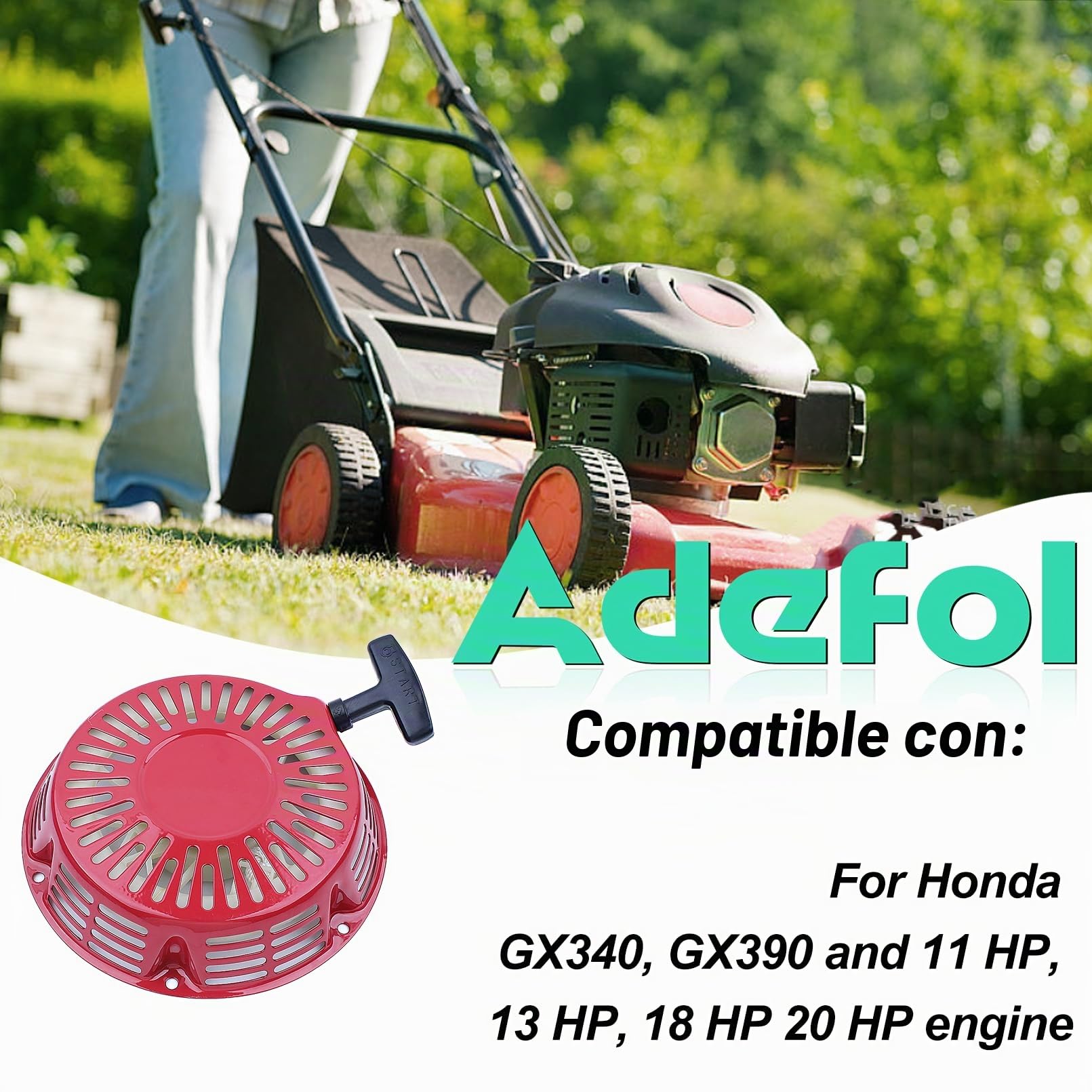 Arrancador para Honda GX390 GX340 11CV 13CV 18CV 20CV Motor, ADEFOL Tirador de Arranque + Copa et Taza de Arranque Kit Arrancador de Retroceso Repuestos Recoil Starter Motor Arranque