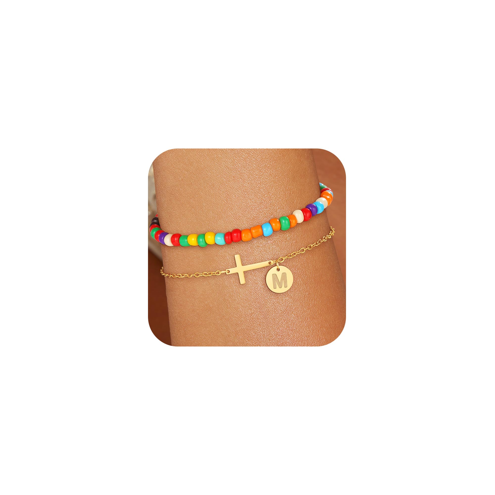 Decholly Teen Girl Gifts Trendy Stuff - 4 5 6 7 8 9 10 11 12 13 14 15 16 Year Old Birthday Gifts for Tween Teen Teenage Girl Gift Idea, M Cross Initial Bracelet Girls Kids Jewelry