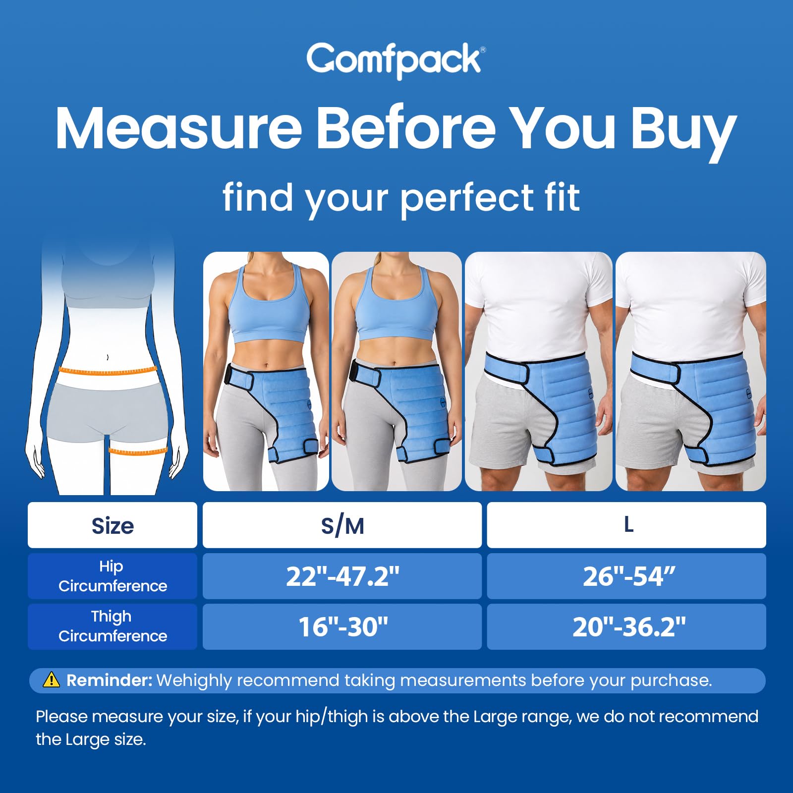 Comfpack Bolsa de hielo para cadera después de la cirugía con 2 horas de frío de larga duración, flexible y de enfriamiento uniforme para cirugía de reemplazo, ciática, bursitis