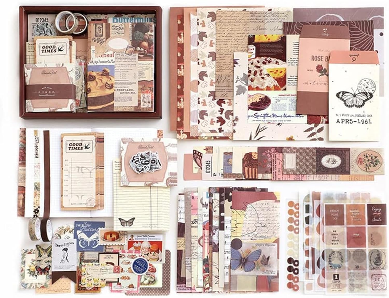 Wawasia Vintage Aesthetic Scrapbook Kit, Vintage Aesthetic Scrapbook Kit for Journal, DIY Journaling Supplies, Stationery, A6 Grid Notebook, Birthday Gifts for Women Teen Girl Kid