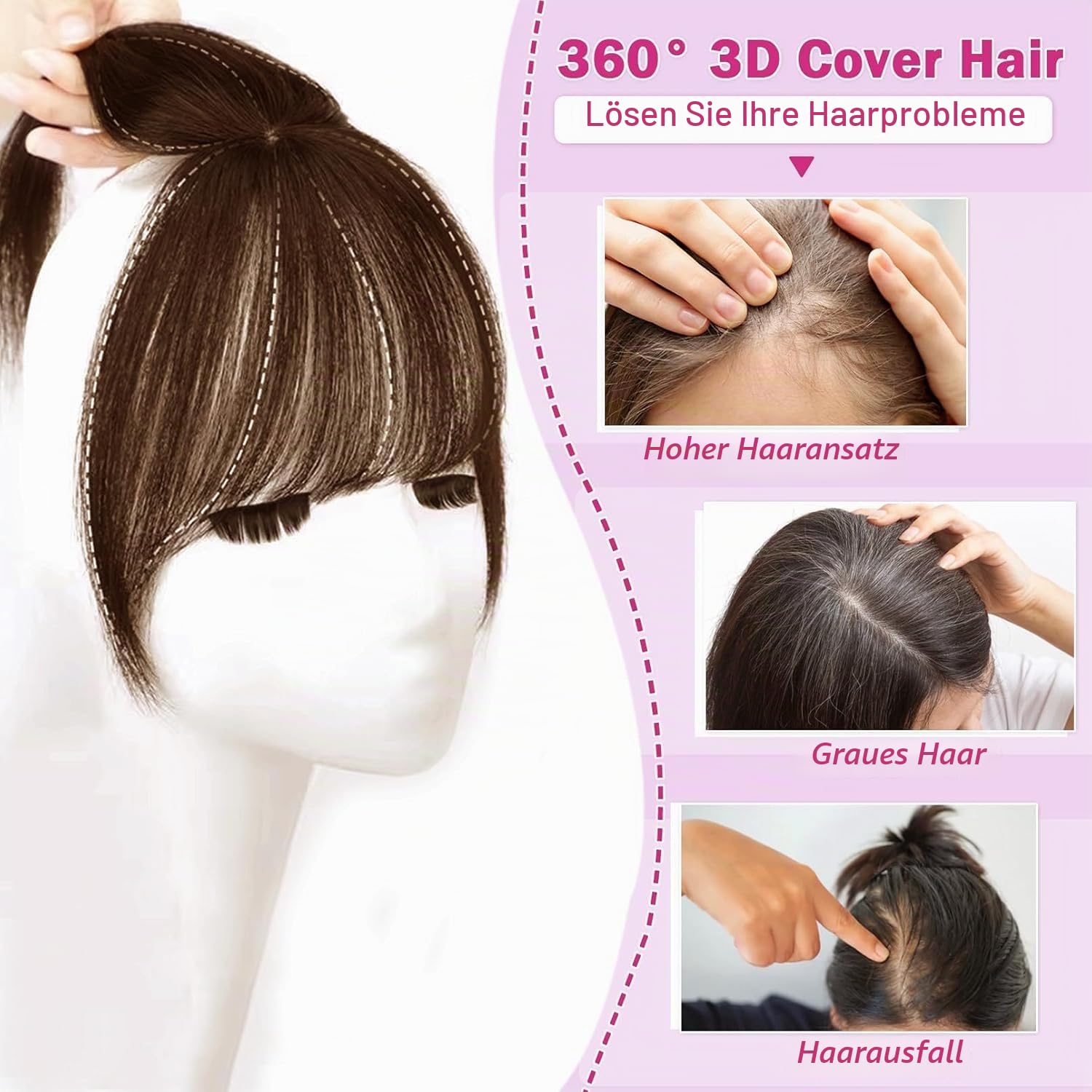 Echthaar Topper Mit Pony 360° 3D Abdeckung Topper Für Frauen Remy Echthaarteile Für Frauen Mit Dünner Werdendem Haar Glatter Clip in Pony Mit Toppers(Dunkelbraun #2, 20cm 8 Zoll)