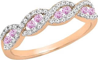 Alianza de boda para mujer (14 quilates), diseño de piedras preciosas y diamantes, color oro rosa