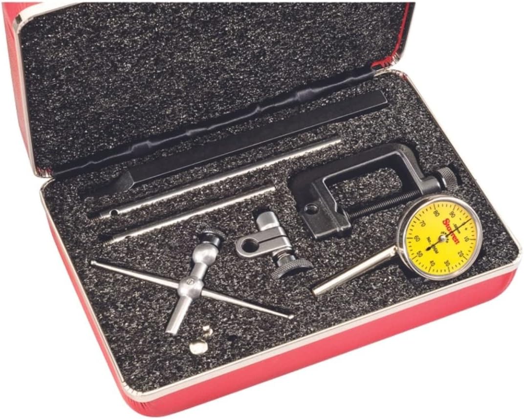 Starrett 196MA1Z Universal Dial Indicator, Back Plunger, Yellow Dial, 0-100 Reading, 0-5 mm Range, 0.02 mm Graduation