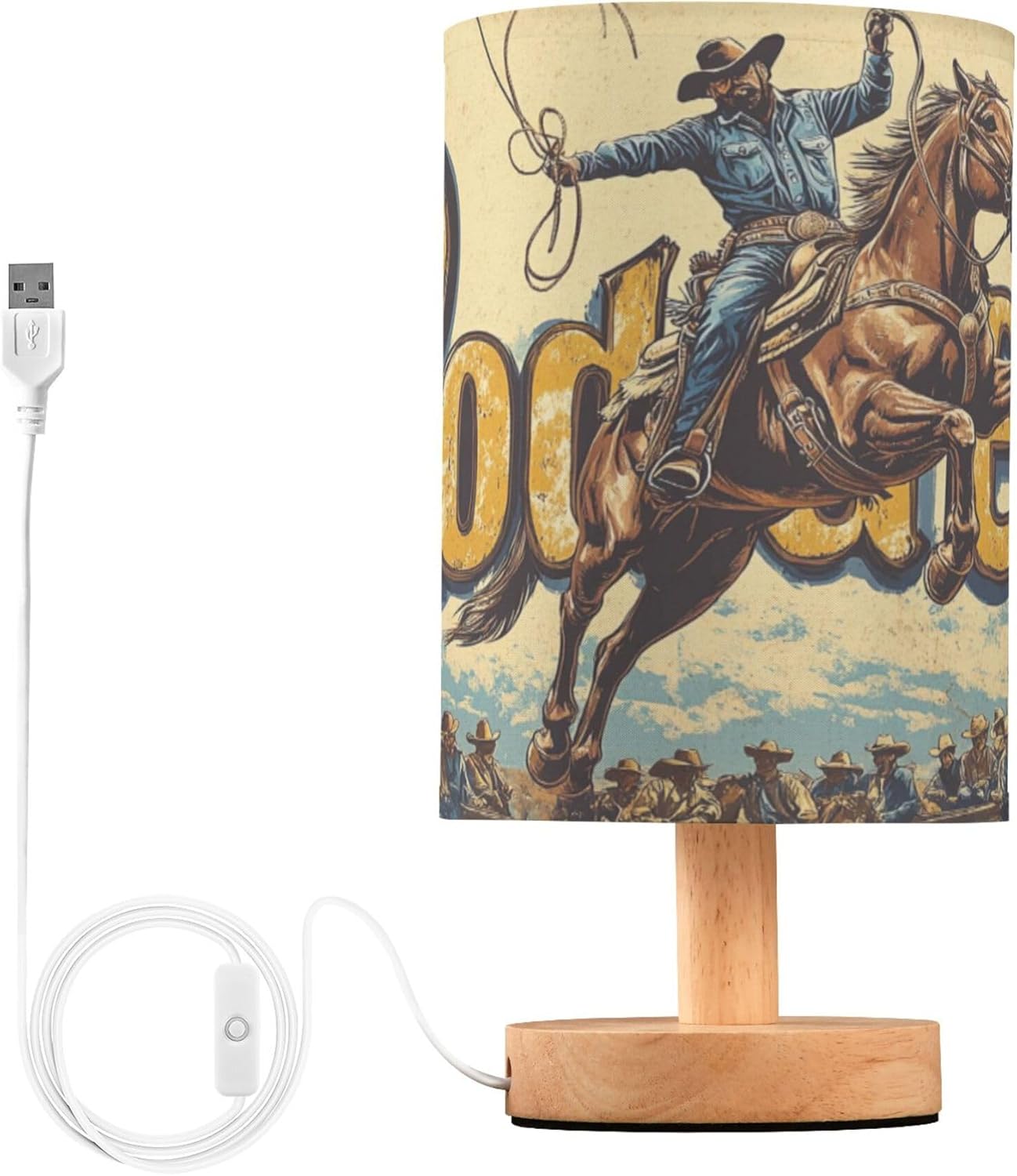 Western Cowboy Vinatge LED Table Lamp with USB Port Night Light Bedroom Lamps for Nightstand Living Room Dorm Home Office Desk