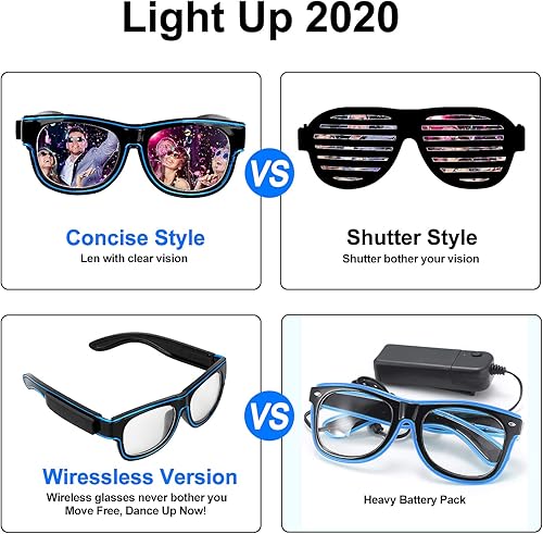 Miniatura 3 de YouRfocus Paquete de 2 lentes de luz LED inalámbricas que brillan en la oscuridad para fiestas rave, EDM (verde + rosa)
