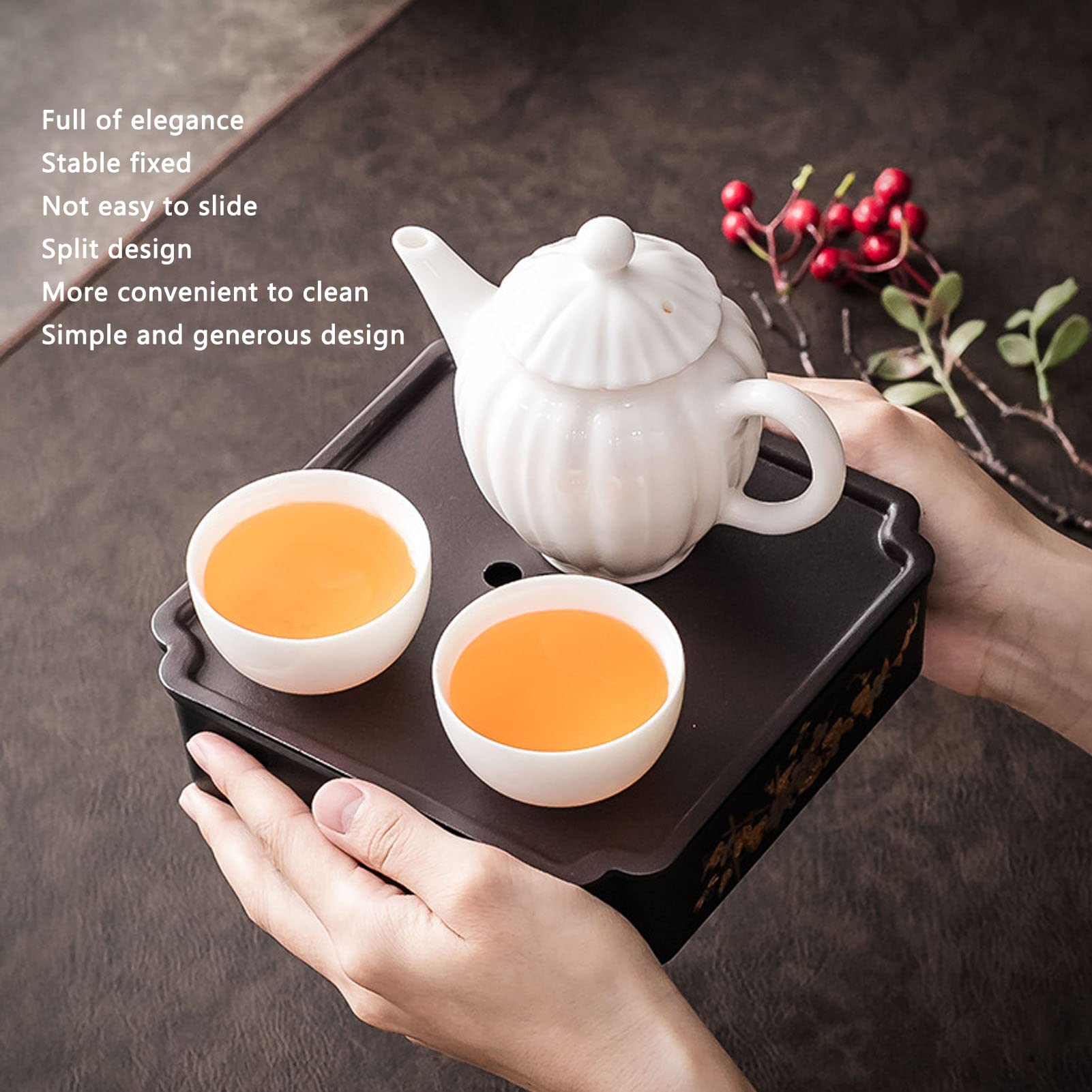 Chinese Kungfu Tea Tray, Chinese Gongfu Tea Table Serving Tray with Water Storage Wooden Tea Set Tray for Kungfu Tea Set(Square)