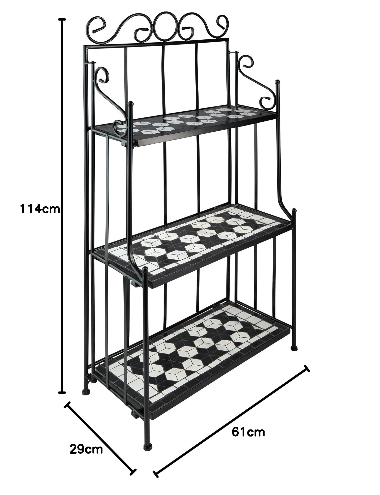 tectake 800572 - Metallregal Mosaik, 3 Regalfächer aus Steinmosaik, geschwungener Metallrahmen - Diverse Farben (Schwarz-Weiß | Nr. 402771)