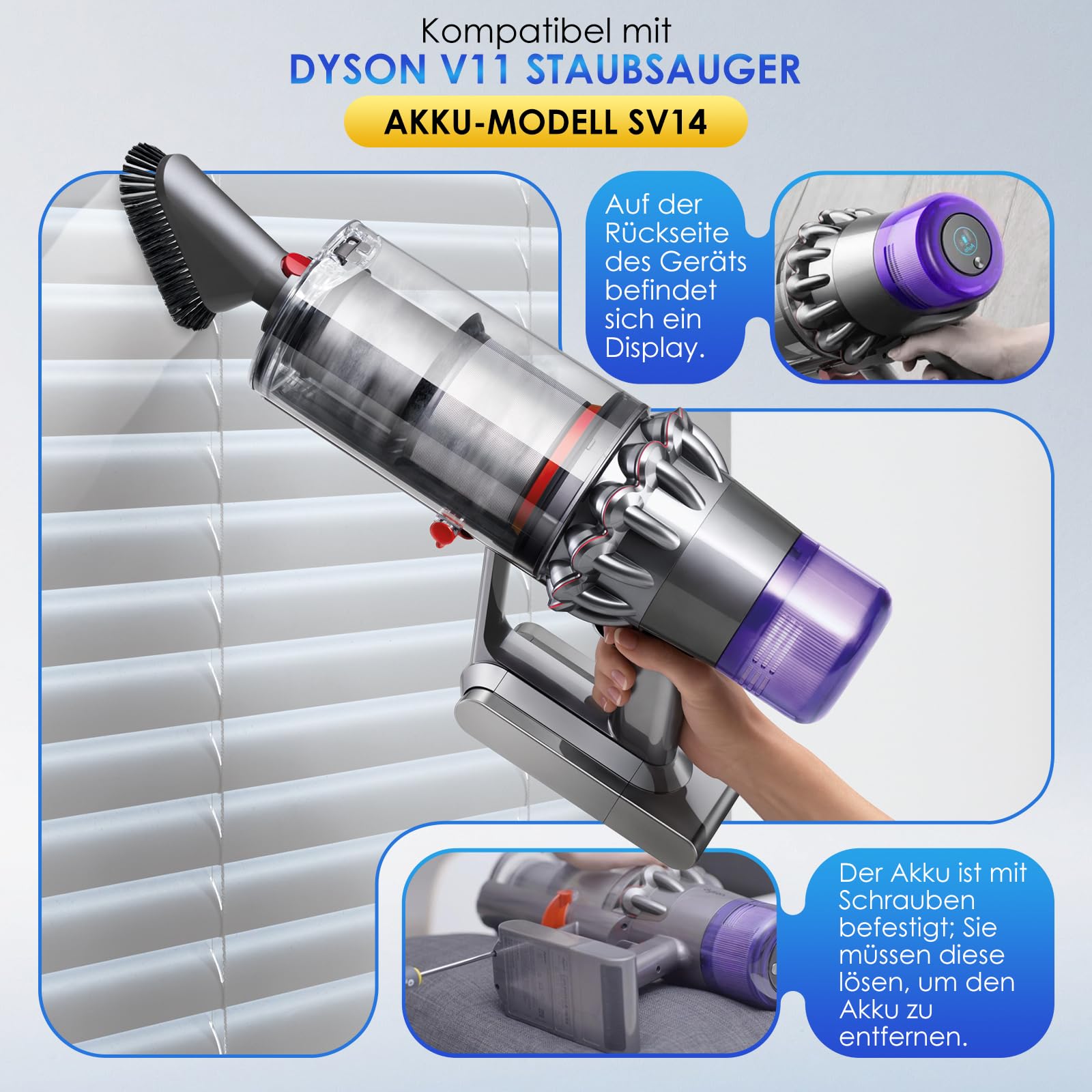 Upgrade V11 Gehäuse für Dyson SV14 inkl. Feststellfunktion Schalter-Montage | V11 Ersatzgehäuse & Hauptkörper mit Griff Staubsauger Ersatzteile 970142-01 (Nur Schraub-Akku)