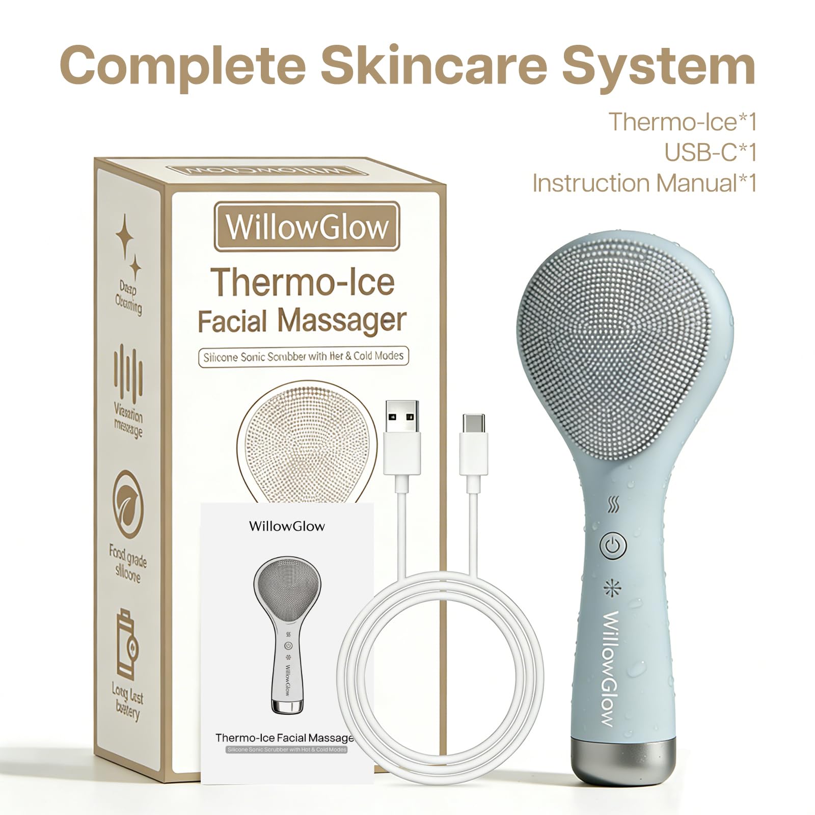 Face Scrubber, Thermal & Cooling Modes, Face Brush, Deep Pore Cleansing, Silicone Face Scrubber, Electric Sonic Vibrations, Facial Cleansing Brush, Waterproof Home Spa & Travel Skincare