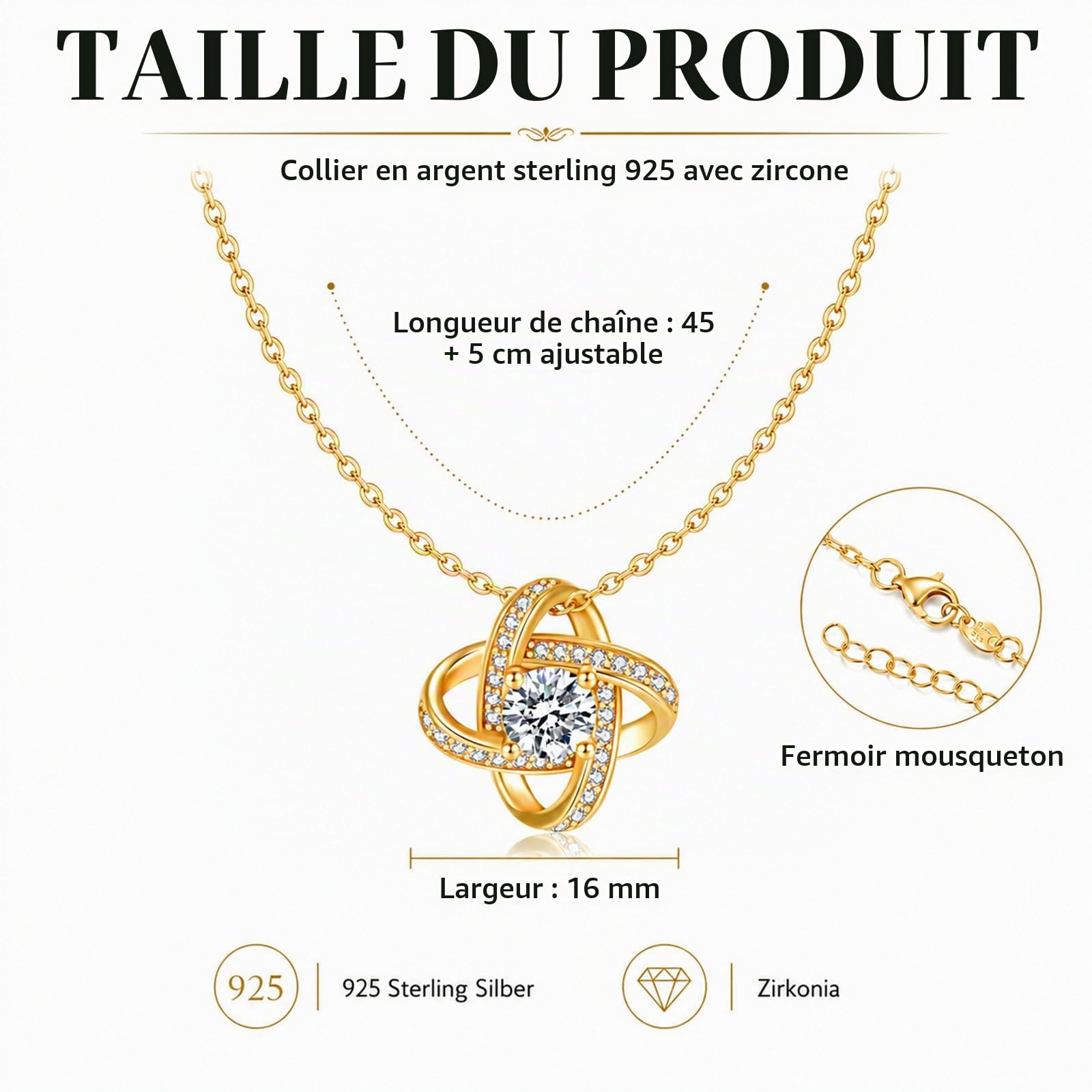 Jrêveinfini Collier Femme Argent 925 avec Zircon Brillant – Pendentif Trèfle et Nœud d’amour Symbolique – Idée Bijou Cadeau élégante pour Femme ou Maman