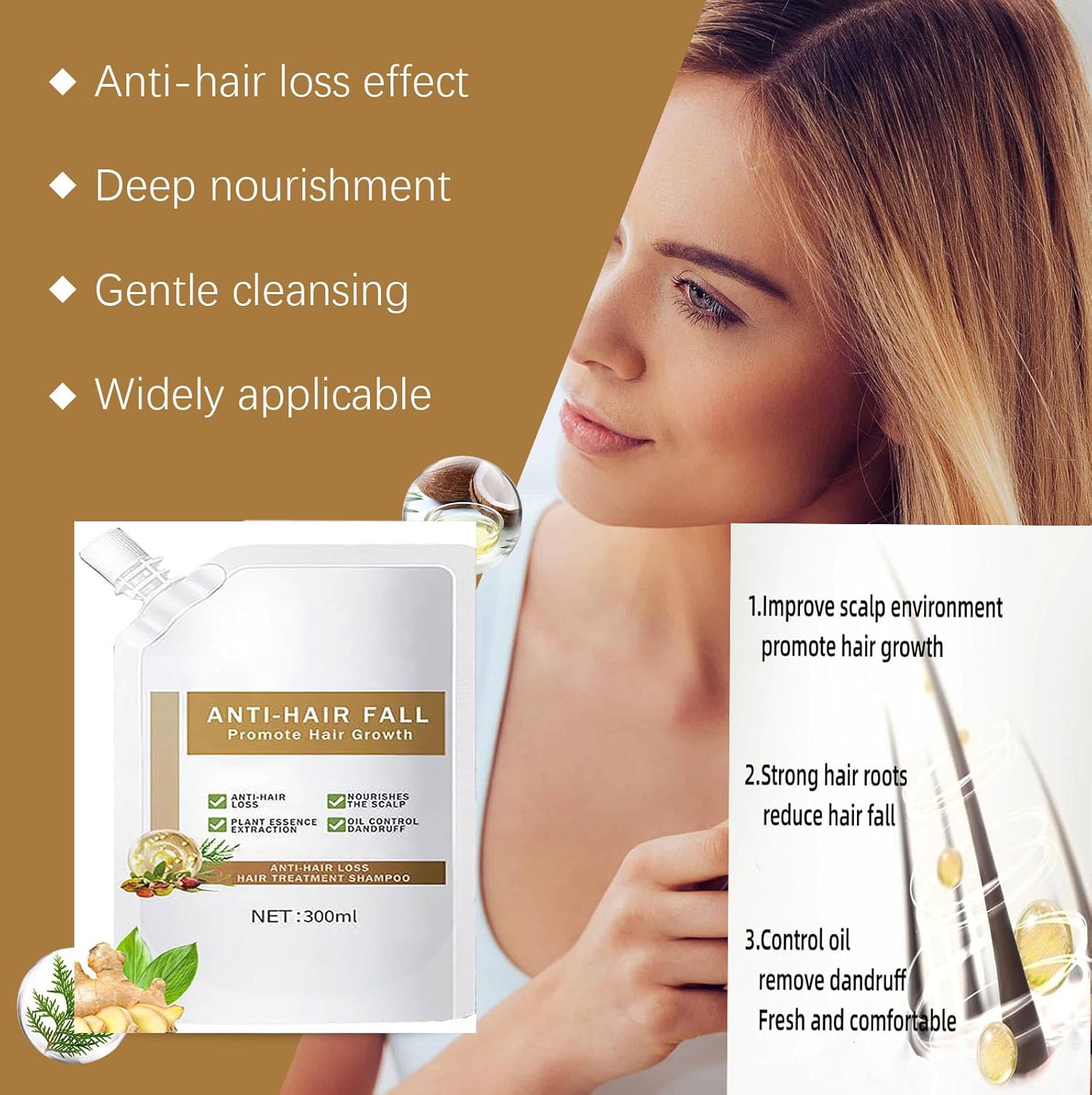 Anti-Hair Fall Hair Loss Shampoo, with Multiple Plant Extracts Anti-Hair Fall Promote Hair Growth, Suitable for All Hair Types (300ml-10.6 FL OZ) - Image 8