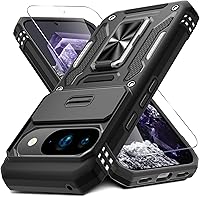 Vista 33 de DEERLAMN Funda para Google Pixel 8a con cubierta deslizante para cámara + protector de pantalla (1 paquete), soporte giratorio con anillo de grado