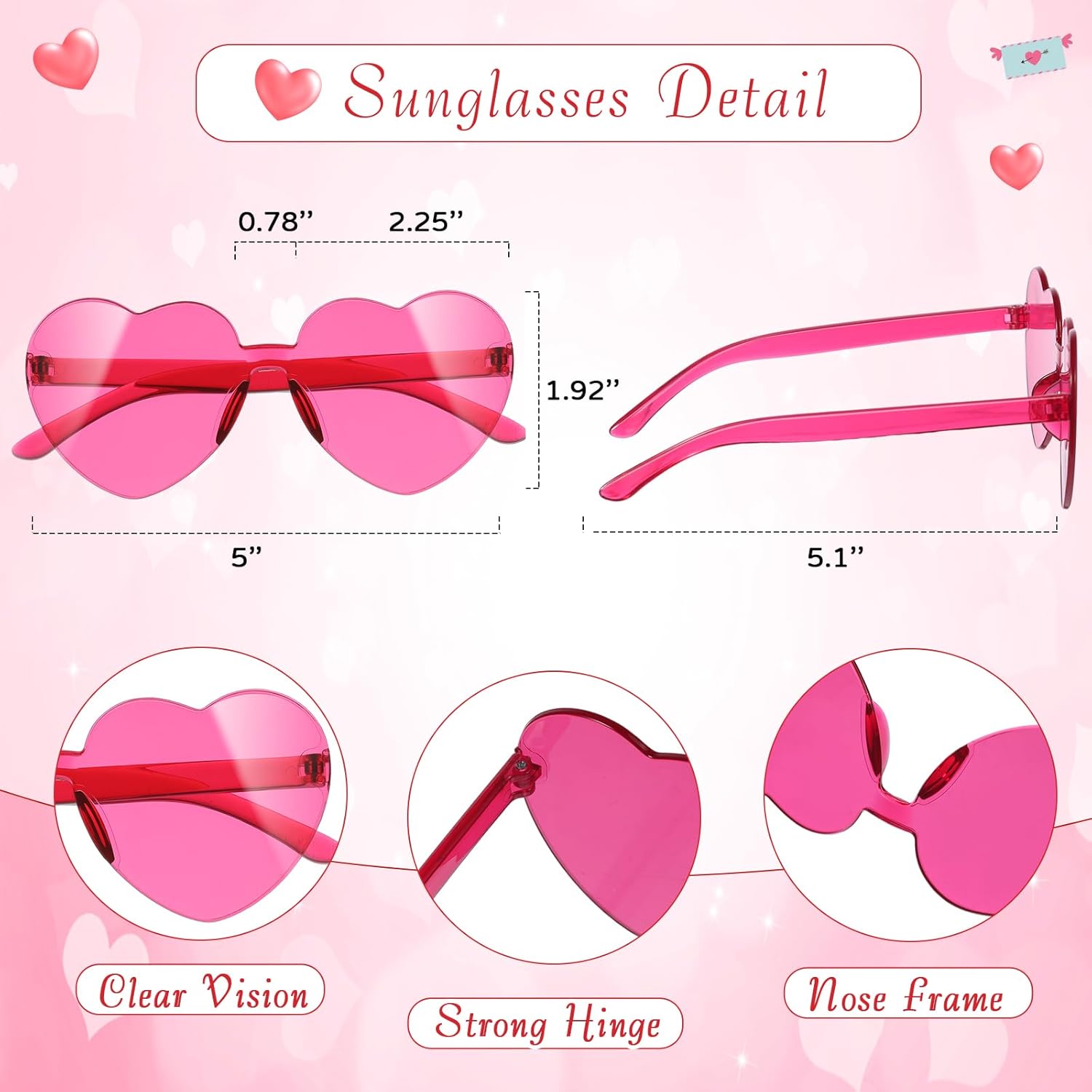 Zonon 24 Pcs Valentines Day Gift Heart Sunglasses Shaped Rimless Sunglasses Kids with Cards Gift for Kids Boy Girl Classroom Exchange Party Favor Valentine's Day Party - Image 3