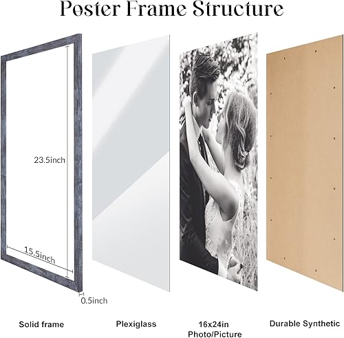 Vista 395 de Marco gris rústico de 18 x 24 pulgadas, marco para póster de 18 x 24 pulgadas, color gris envejecido, grande, retro, natural, 24 x 18 pulgadas