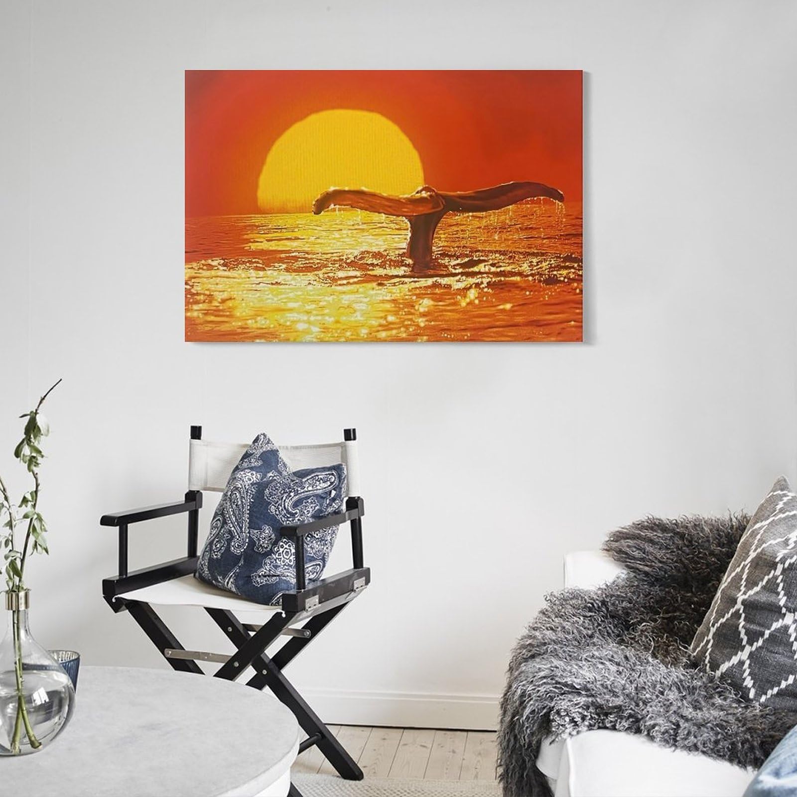 Amazon.co.jp: 青い海 ラッセン 海の眺め 黄金の夕日の中のクジラ