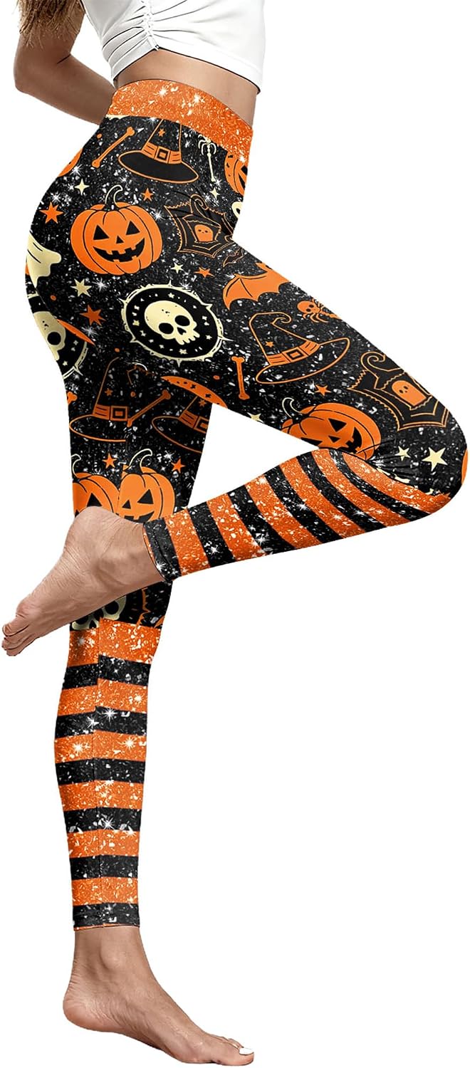 Women Halloween Leggings Pumpkin Skulls Printed Soft Stretchy Tights