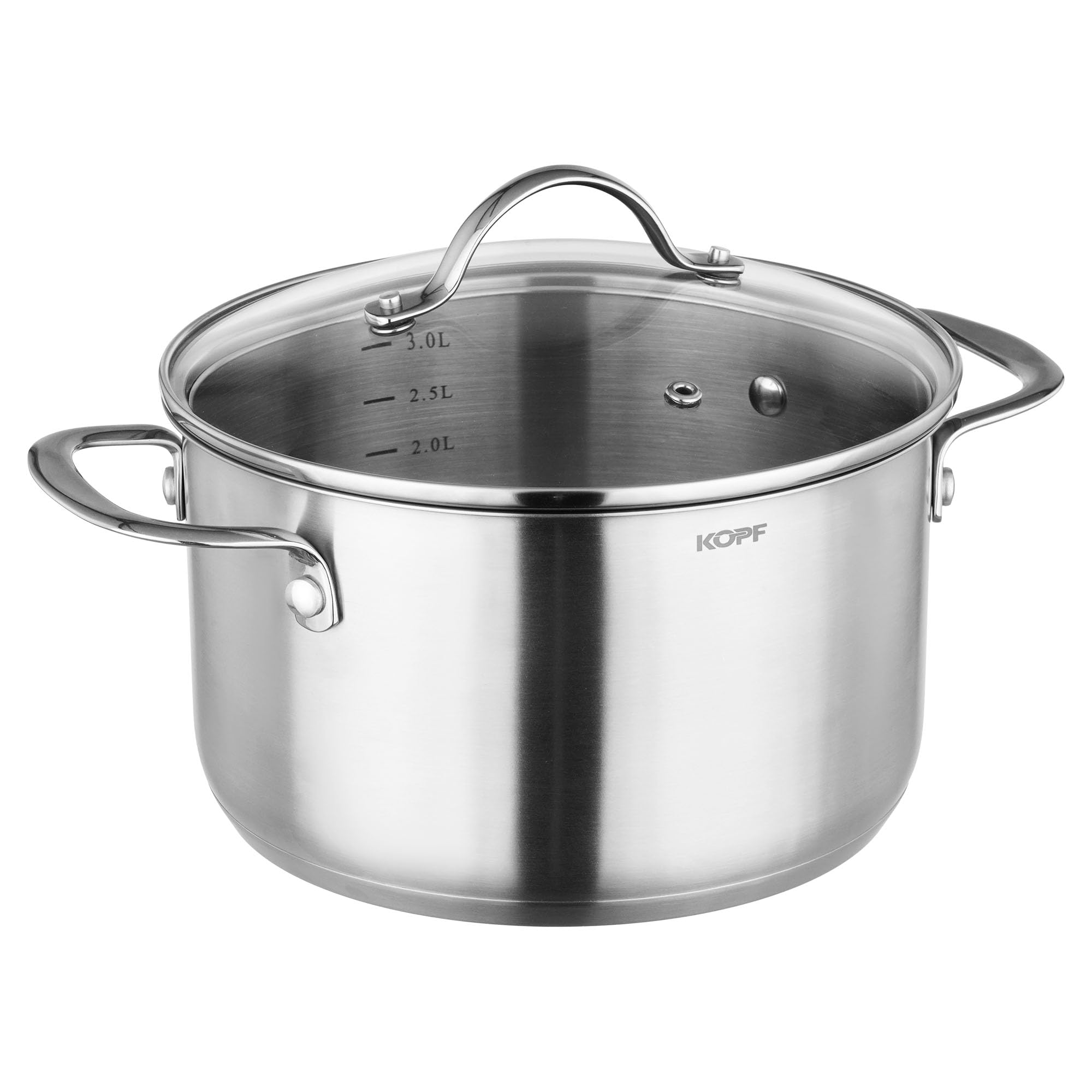 KOPF Topfset Induktion Clara 8-teiliges Kochtopf Set mit Edelstahl Töpfe | Backofen & Spülmaschinen geeignet | Topf Set für alle Herdarten | 4 Kochtöpfe, 1 Stielkasserolle, 3 Glasdeckel | Literskala