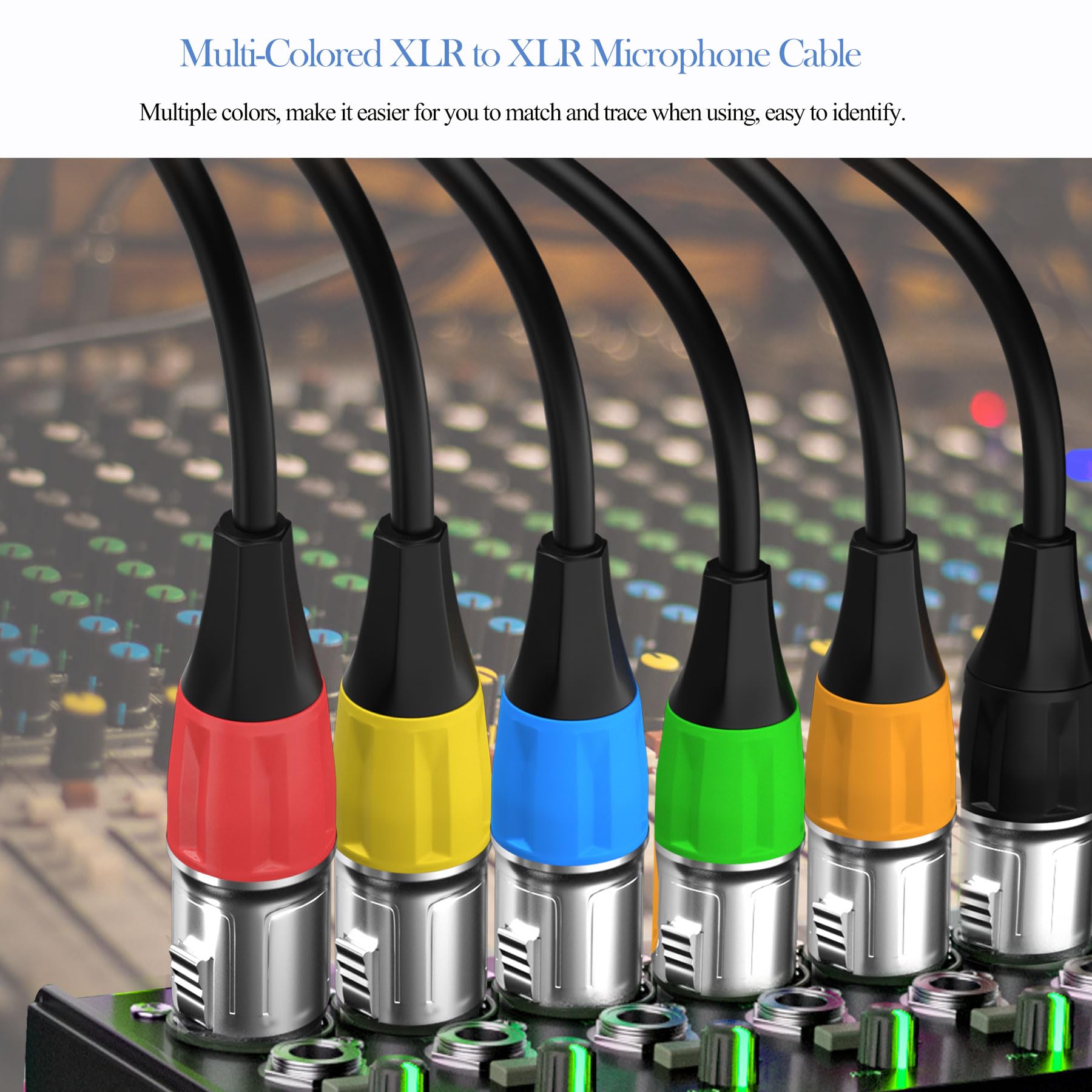 tisino Cable de micrófono XLR a XLR, paquete de 6 cables de micrófono XLR macho a hembra multicolor con conector XLR de 3 pines, cable XLR equilibrado para estudio de grabación, podcast, mezclador de