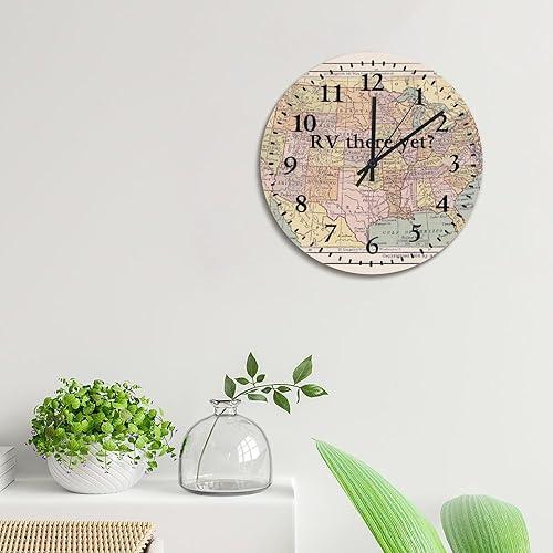 Miniatura 3 de ArogGeld Reloj de pared pintado con mapa, reloj de pared de madera grande, funciona con pilas, 15 pulgadas, silencioso, sin tictac, reloj colgante