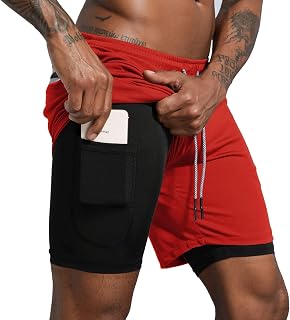 Leidowei Men's 2 in 1 Workout Running Shorts Lightweight Training Yoga Gym 7" Short with Zipper Pockets