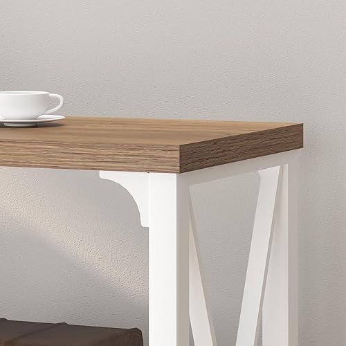 Miniatura 13 de IBF Mesa de entrada de granja, mesa consola larga rústica detrás del sofá, moderna mesa de sofá de madera de metal con estantes de almacenamiento,