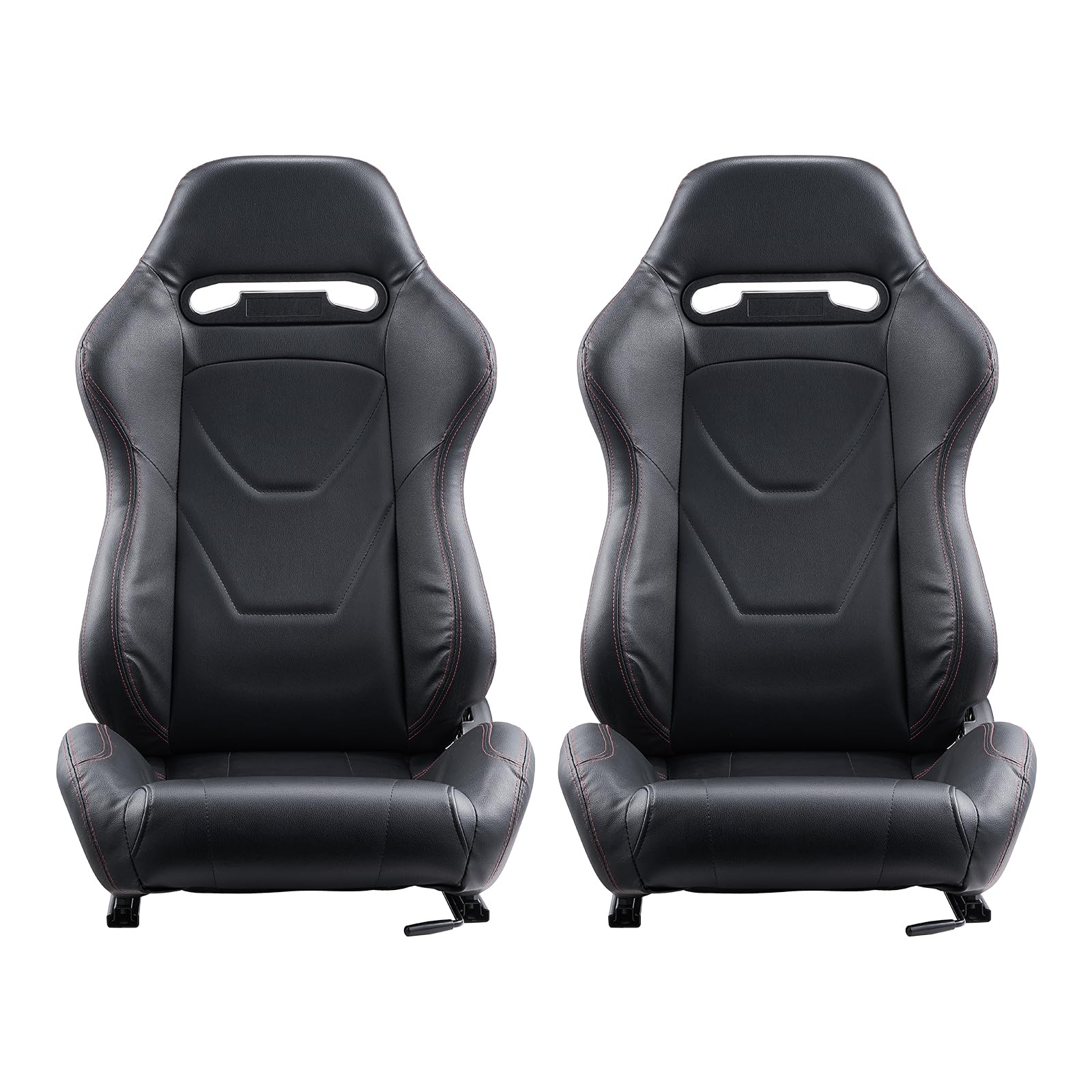 VEVOR Asiento de Carreras, Juego de 2, con Ángulo Amplio Reclinable y Espuma de Alta Resiliencia, con Cuero de PVC Suave y Deslizador Q235B, Apto para Autos de Crreras y Karts, 550 x 585 x 885 mm