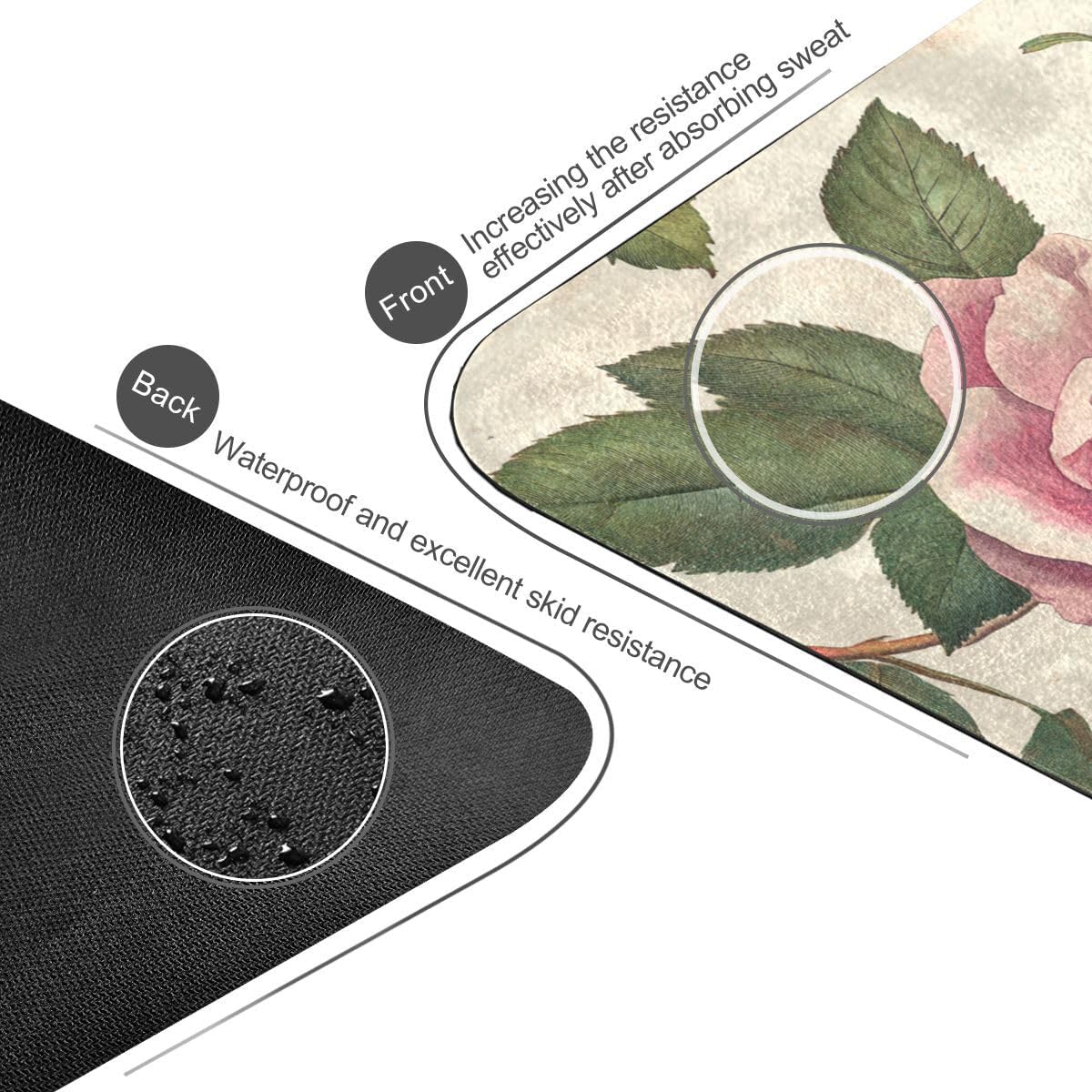 ALAZA Botanical Garden Vintage Rose Yoga Mat Non Slip Fitness Exercise Mat, Workout Mat for Yoga, Pilates and Floor Exercises