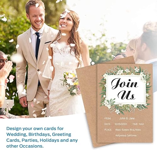 Miniatura 4 de Ohuhu - Paquete de 100 tarjetas y sobres en blanco, papel kraft pesado de 4 x 6 pulgadas y sobres A4 para tarjetas de felicitación de bricolaje,