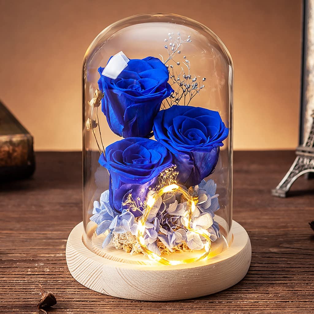 194 人気レジン作家さんのロイヤルブルー薔薇一輪と薔薇ビーズ✖︎3Aガラス
