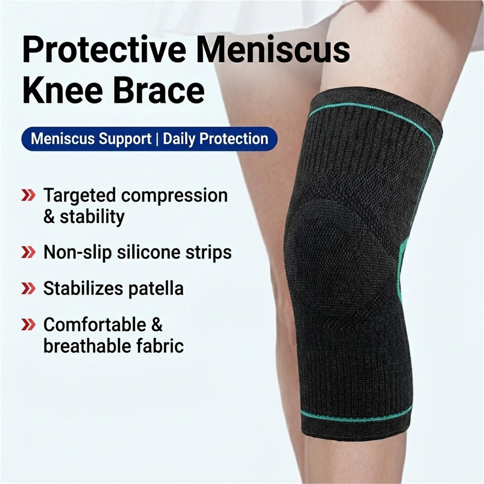 Ginocchiera di supporto per uomo e donna, tutore compressivo per ginocchio per corsa, sollievo dal dolore articolare, palestra, basket, sport, ginocchiera traspirante in maglia, fascia singola (L