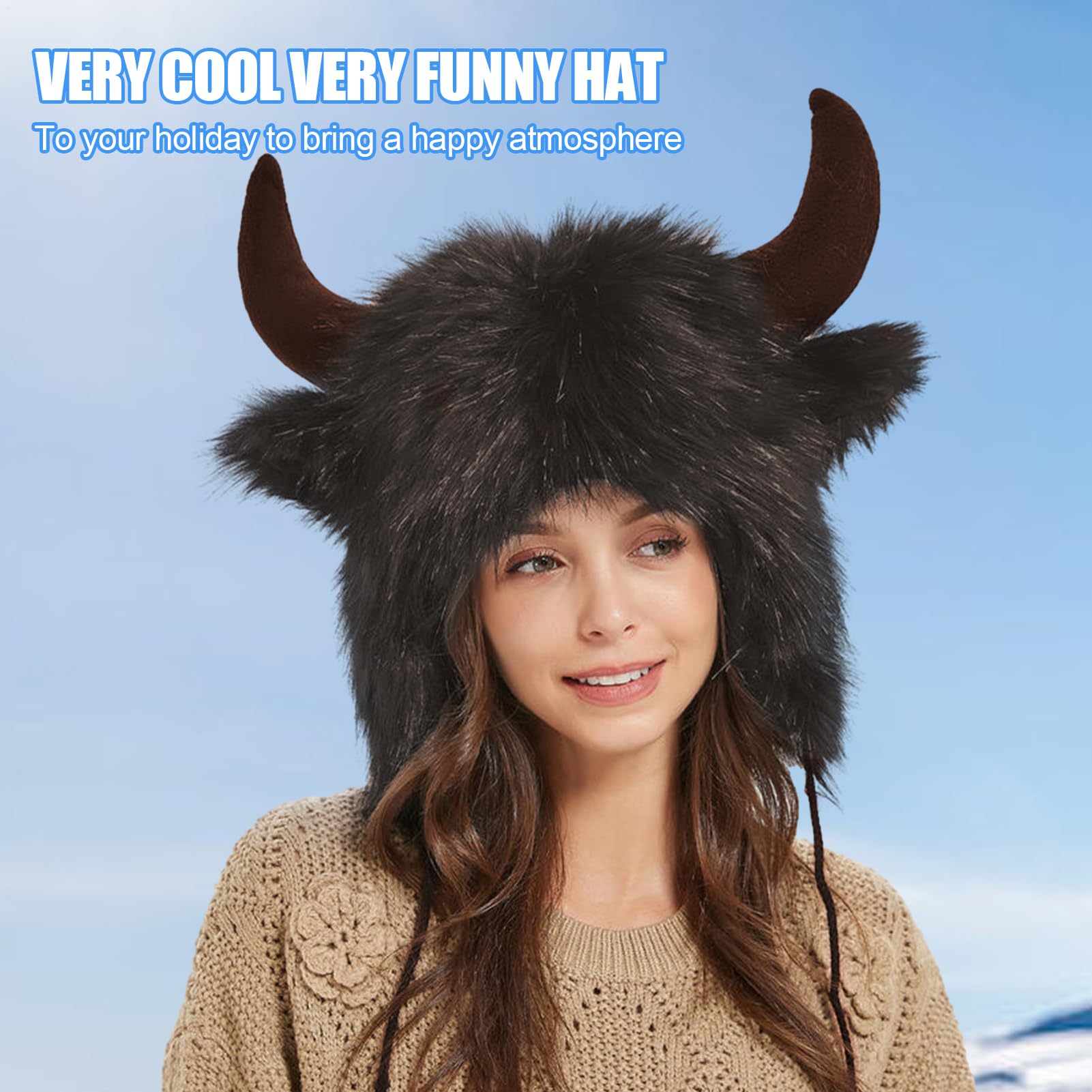 Sombrero de bisonte con cuernos – Sombrero de cuerno de felpa – Sombrero de oreja para Halloween, regalo para hombres y mujeres para animales Cosplay Festival fiesta temática aventura al aire libre
