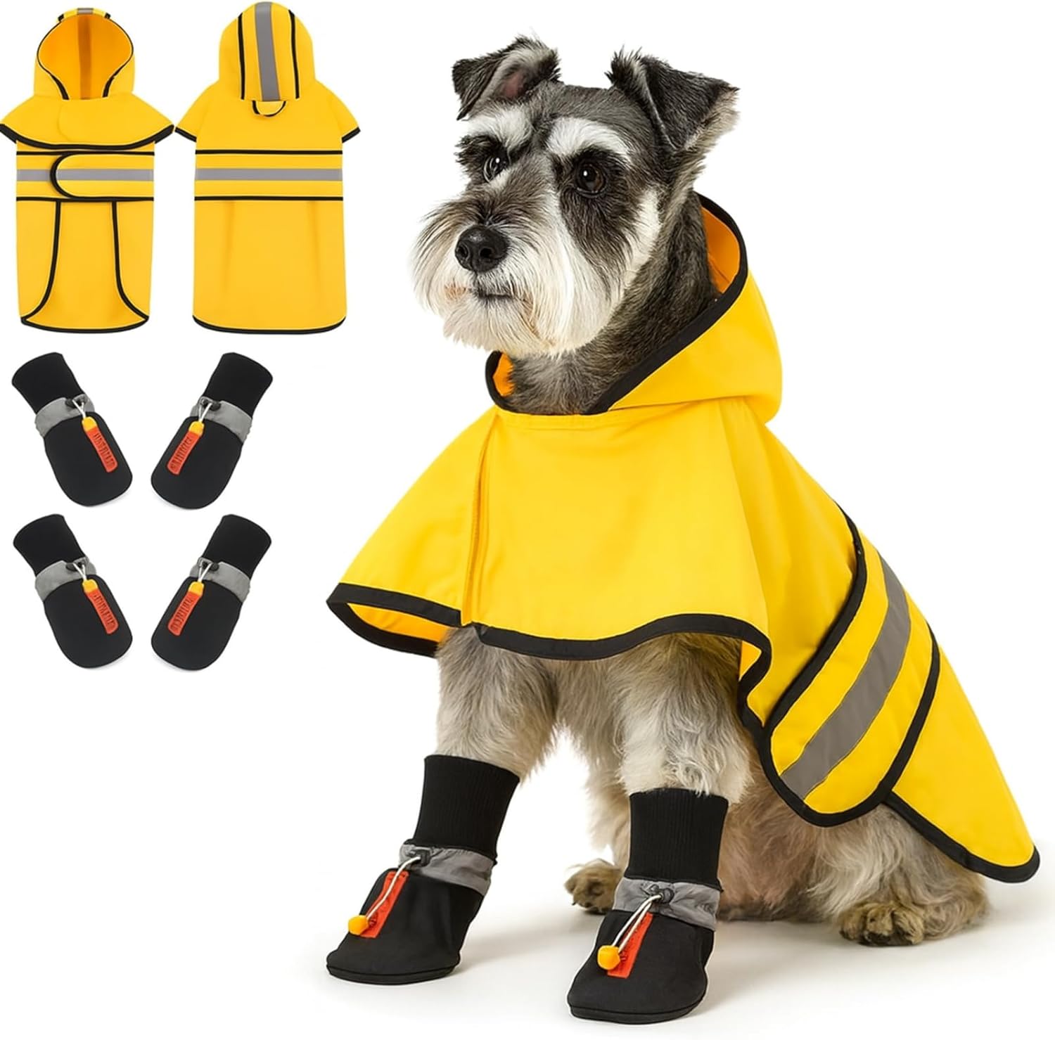 Dog Raincoat and Shoes for Weighing 10-22lbs, Spring Summer Waterproof Dogs Boots & Paw Protectors, Adjustable Pet Poncho with Leash Hole for Large Medium Small Dogs, Yellow(Double Side)