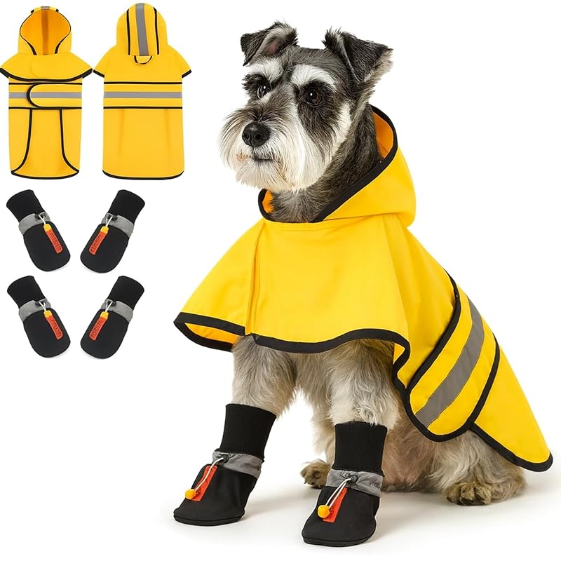 Capa de chuva para cães com botas, refletiva e ajustável Sunnymove, conjunto para 4,54 a 9,98 kg