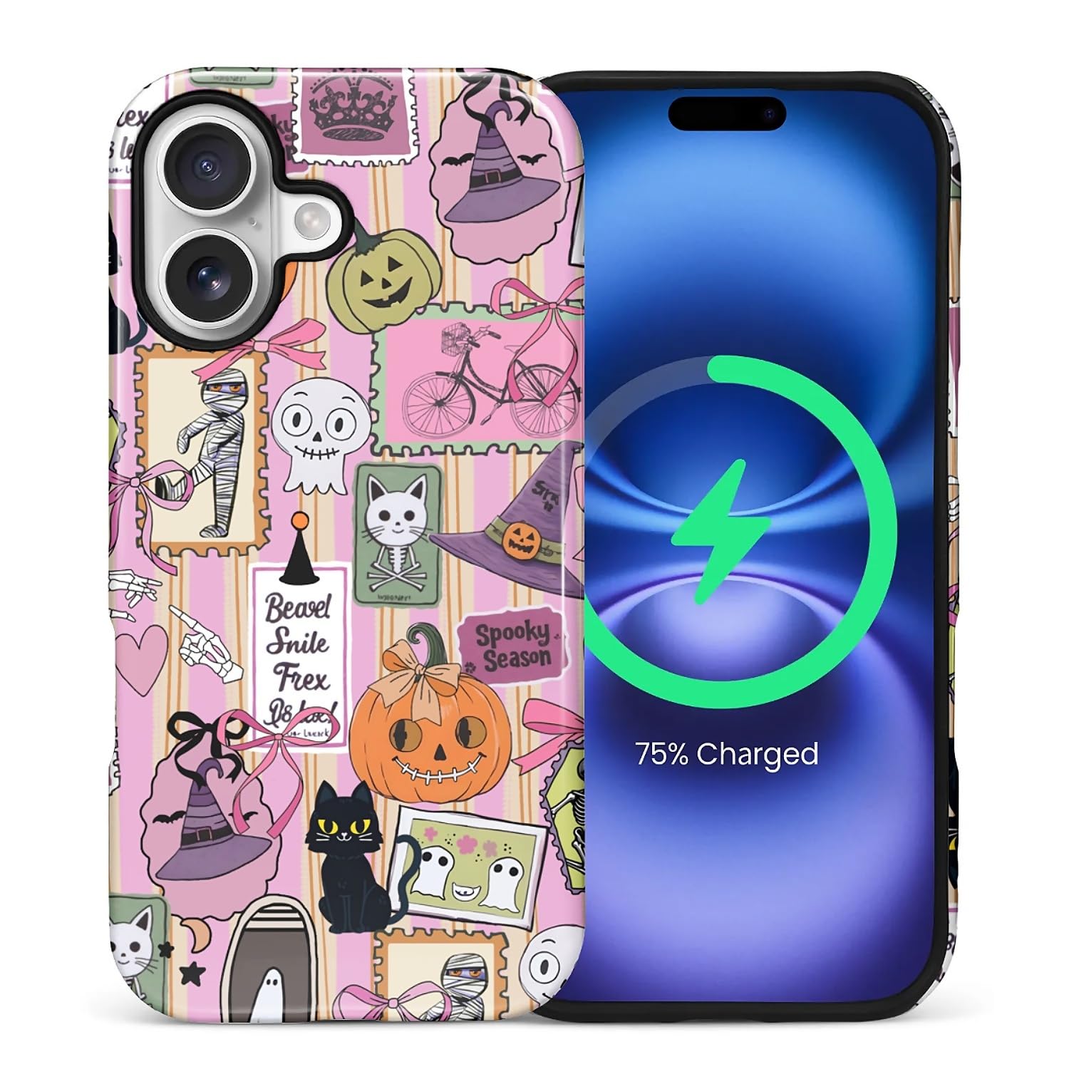 for iPhone 17 Case for Women Girl Men Boy, Compatible with MagSafe, Shockproof Soft Silicone & Hard PC Shell Protective Case for iPhone 17 - Pastel Goth Halloween Pumpkin Ghost Pastel Goth Halloween Pumpkin Ghost IPhone 17